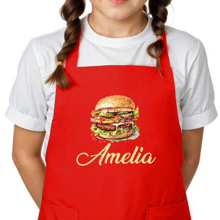 Personalized Kids Apron for Cooking, Food Designs Unisex Aprons, Pancake, Burger, Hotdog, Popcorn, Cupcake