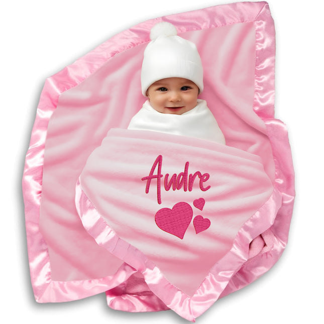 Personalized Baby Blanket with Embroidered Name  - Pink