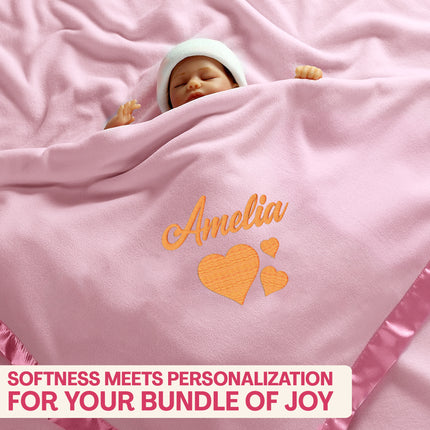 Personalized Baby Blanket with Embroidered Name  - Pink