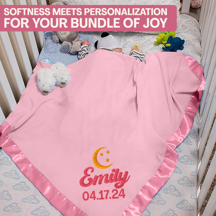 Personalized Baby Blanket with Embroidered Name  - Pink