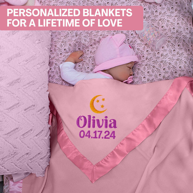 Personalized Baby Blanket with Embroidered Name  - Pink