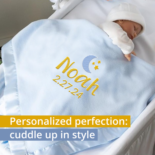 Personalized Baby Blanket with Embroidered Name  - Blue