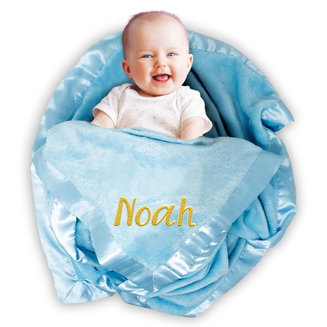 Personalized Baby Blanket with Embroidered Name  - Blue