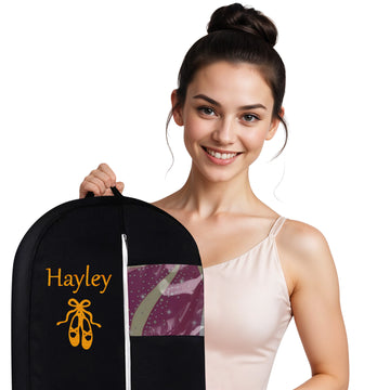 Personalized Garment bag for Hanging Clothes -Embroidered Ballet Dancer Breathable Black Custom Bags