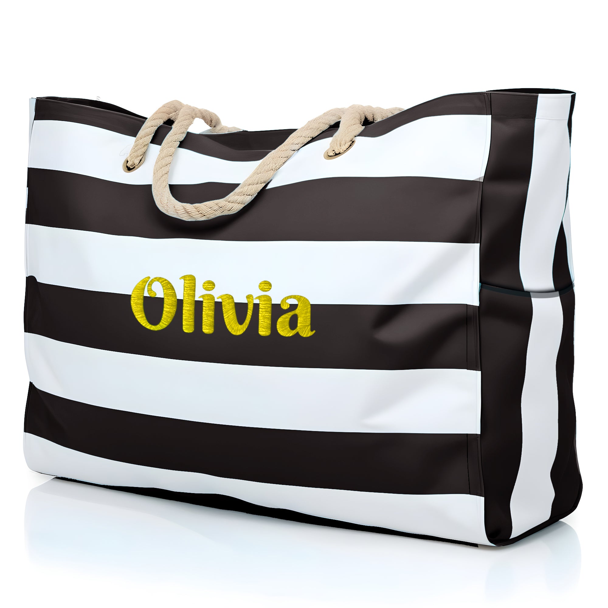 Custom Beach Tote Bag, Personalized Tote Bags for Women, Embroidered Waterproof Sandproof Beach Bag with Zipper, Large Swim Pool Beach Tote, Yoga Bag - Personalized Gift for Women, Mom - Black