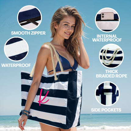 Custom Beach Tote Bag - Dark Blue