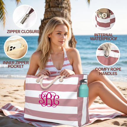 Custom Beach Tote Bag - Pink