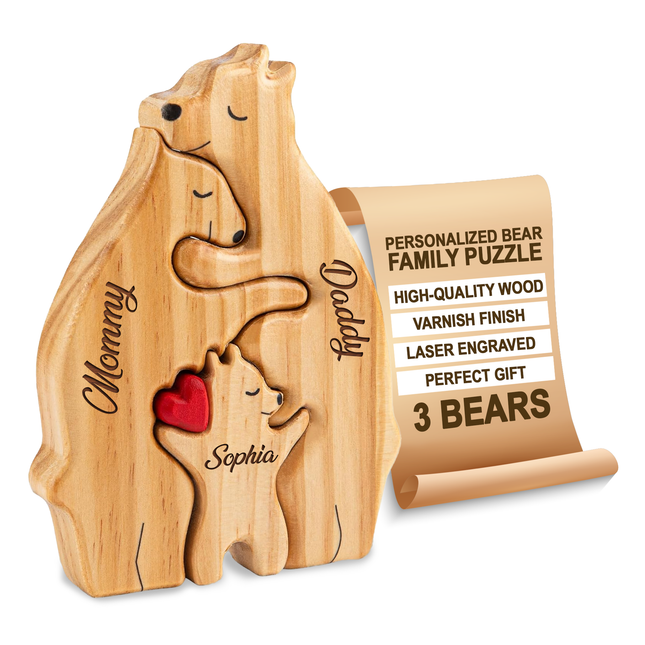 Personalized Wooden Family Bear Puzzle with Name