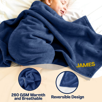 Personalized Baby Blanket with Embroidered Name - Navy Blue