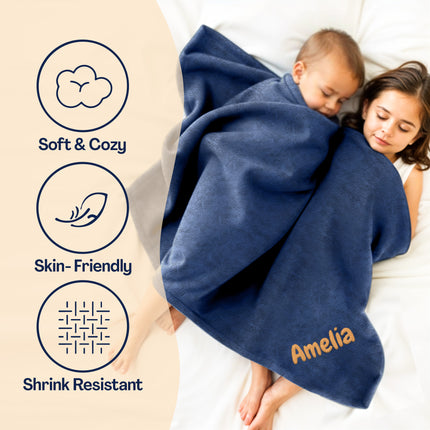 Personalized Baby Blanket with Embroidered Name - Navy Blue