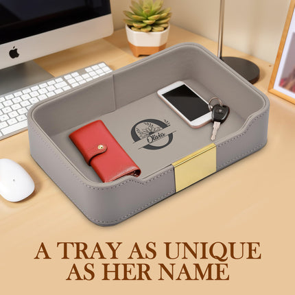 Personalized Engraved Grey Leather Tray