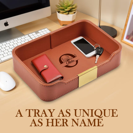 Personalized Engraved Orange Leather Tray