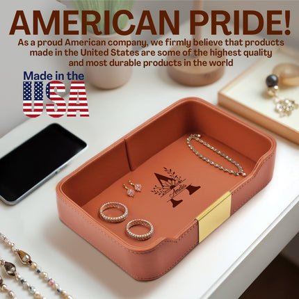 Personalized Engraved Orange Leather Tray