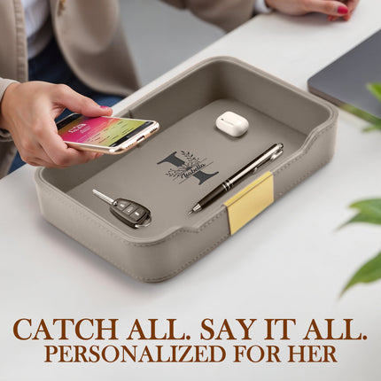 Personalized Engraved Grey Leather Tray