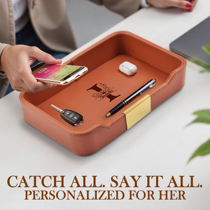 Personalized Engraved Orange Leather Tray