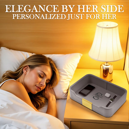 Personalized Engraved Grey Leather Tray