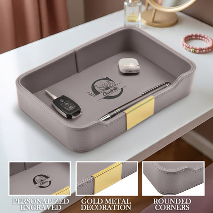 Personalized Engraved Grey Leather Tray