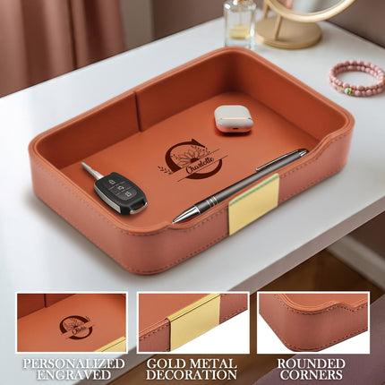 Personalized Engraved Orange Leather Tray