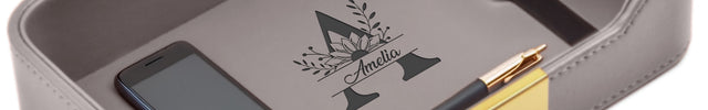 Personalized Engraved Grey Leather Tray