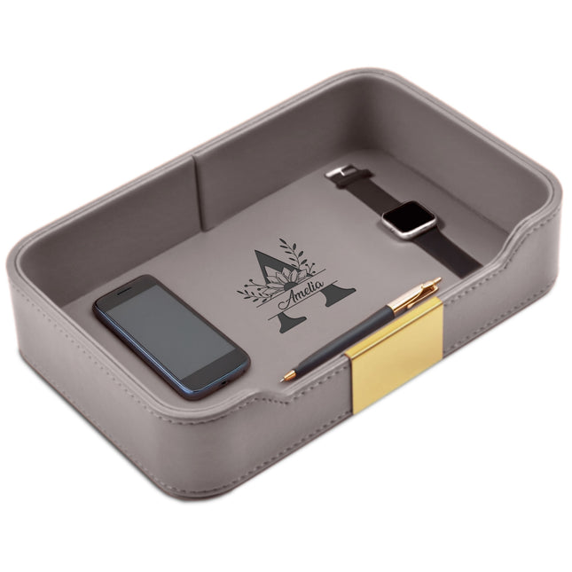 Personalized Engraved Grey Leather Tray