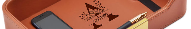 Personalized Engraved Orange Leather Tray