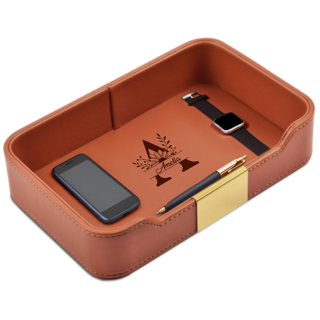Personalized Engraved Orange Leather Tray