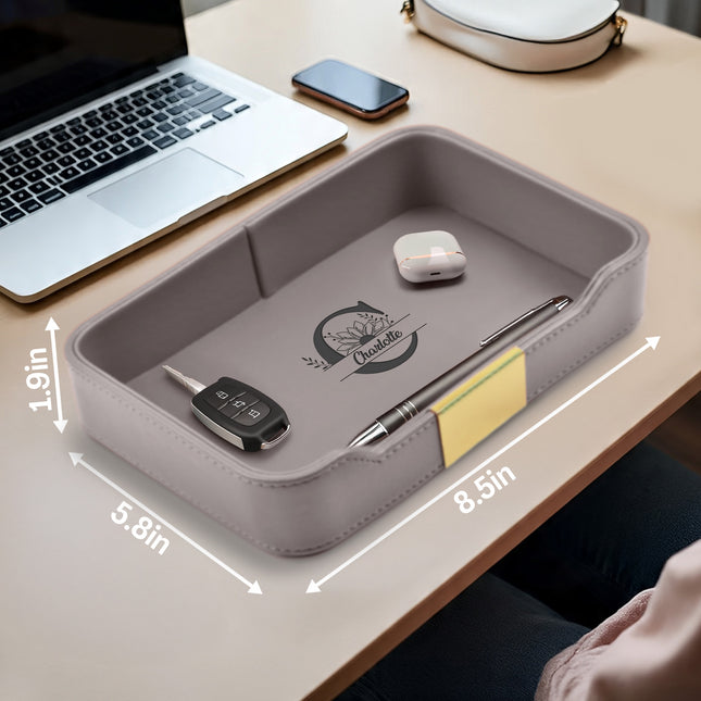 Personalized Engraved Grey Leather Tray
