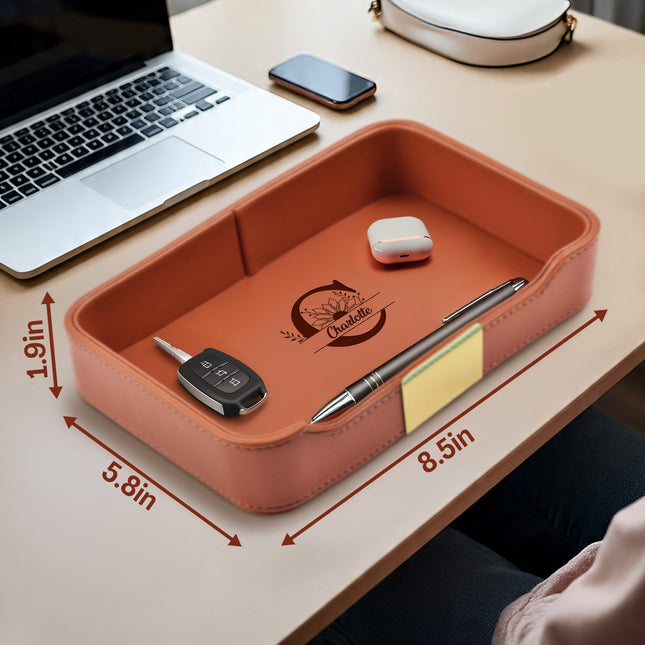 Personalized Engraved Orange Leather Tray