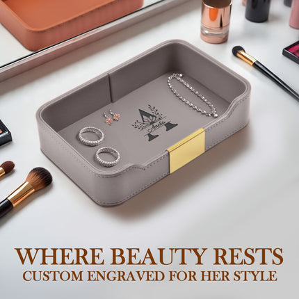 Personalized Engraved Grey Leather Tray