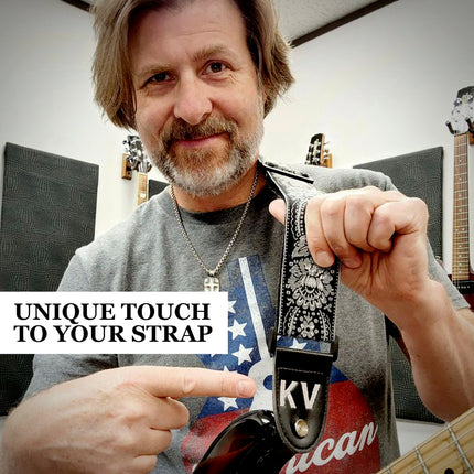 Custom Black Silver Woven Vintage Design Guitar Strap W/FREE BONUS- 2 Picks + Strap Locks + Strap Button