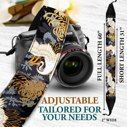 Personalized Embroidered Black Japanese Camera Strap - Camera Strap for SLR/ DSLR