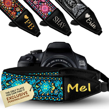 Personalized Embroidered Blue Woven Camera Strap - Camera Strap for SLR/ DSLR