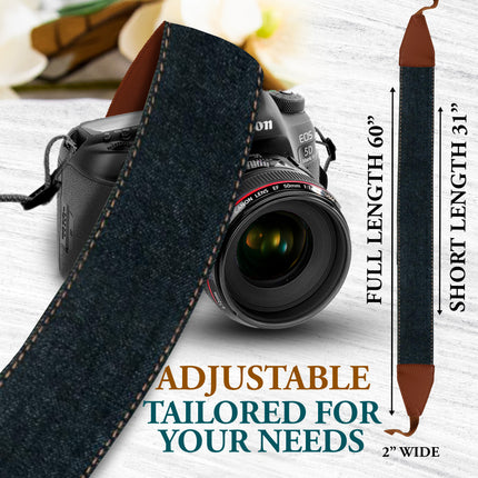 Personalized Embroidered Blue Denim Camera Strap - Camera Strap for SLR/ DSLR