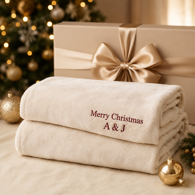 Personalized Blanket with Embroidered Name for Christmas