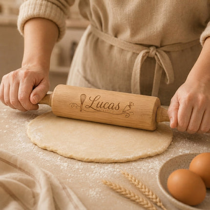 Custom Engraved Rolling Pin – Personalized 6-Inch Wooden Dough Roller
