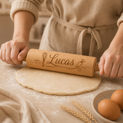 Custom Engraved Rolling Pin – Personalized  Wooden Dough Roller