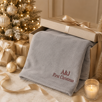Personalized Blanket with Embroidered Name for Christmas