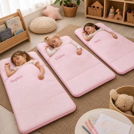 Personalized Toddler Nap Mat with Embroidered Name, Nap Mat with Pillow & Blanket, 100% Cotton