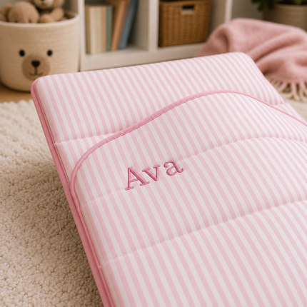 Personalized Toddler Nap Mat with Embroidered Name, Nap Mat with Pillow & Blanket, 100% Cotton