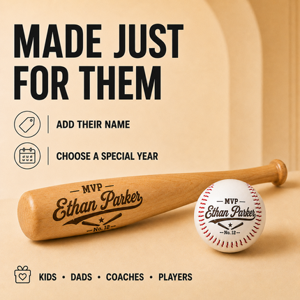 Custom Engraved Baseball Bat and Ball Set with Custom Name - MVP
