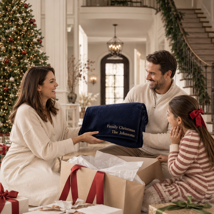 Personalized Blanket with Embroidered Name for Christmas