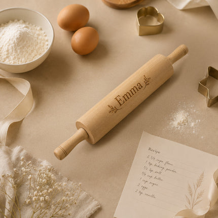 Custom Engraved Rolling Pin – Personalized 6-Inch Wooden Dough Roller