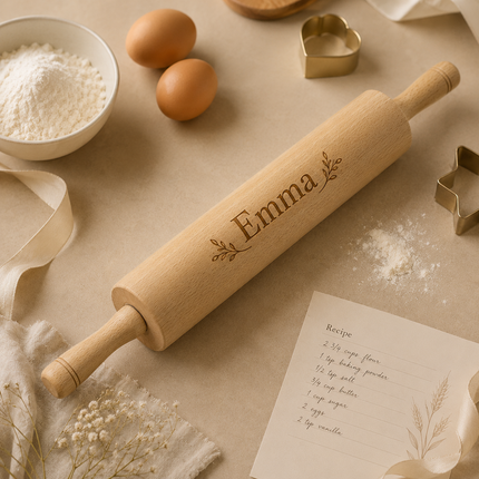 Custom Engraved Rolling Pin – Personalized  Wooden Dough Roller