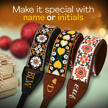 Personalized Embroidered Orange White Flower Camera Strap - Camera Strap for SLR/ DSLR