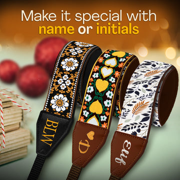 Personalized Embroidered Brown White Flower Camera Strap - Camera Strap for SLR/ DSLR