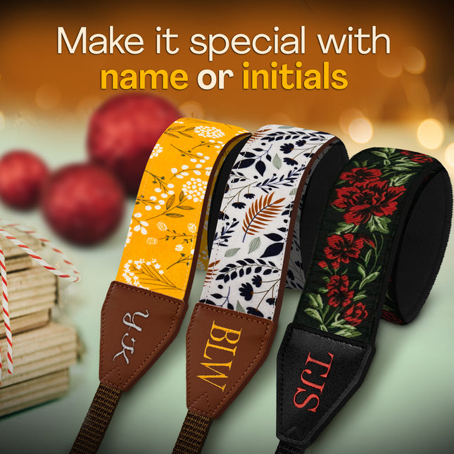 Personalized Embroidered Red Roses Camera Strap - Camera Strap for SLR/ DSLR