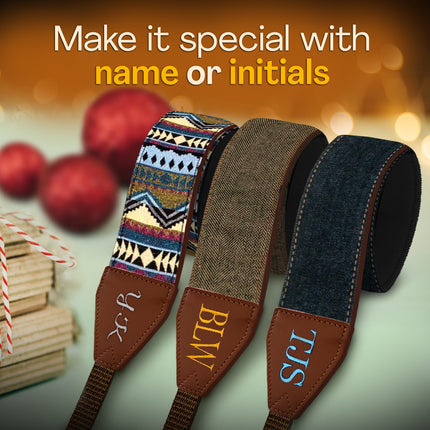 Personalized Embroidered Brown Denim Camera Strap - Camera Strap for SLR/ DSLR