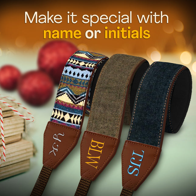 Personalized Embroidered Brown Denim Camera Strap - Camera Strap for SLR/ DSLR