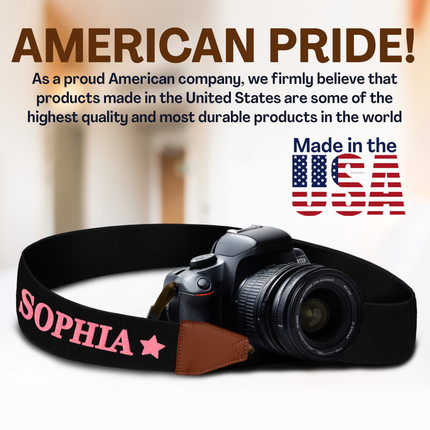 Custom Camera Strap, Embroidered Name Camera Strap - Black