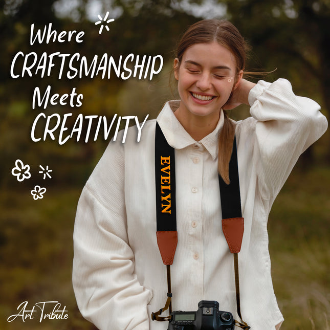 Custom Camera Strap, Embroidered Name Camera Strap - Black